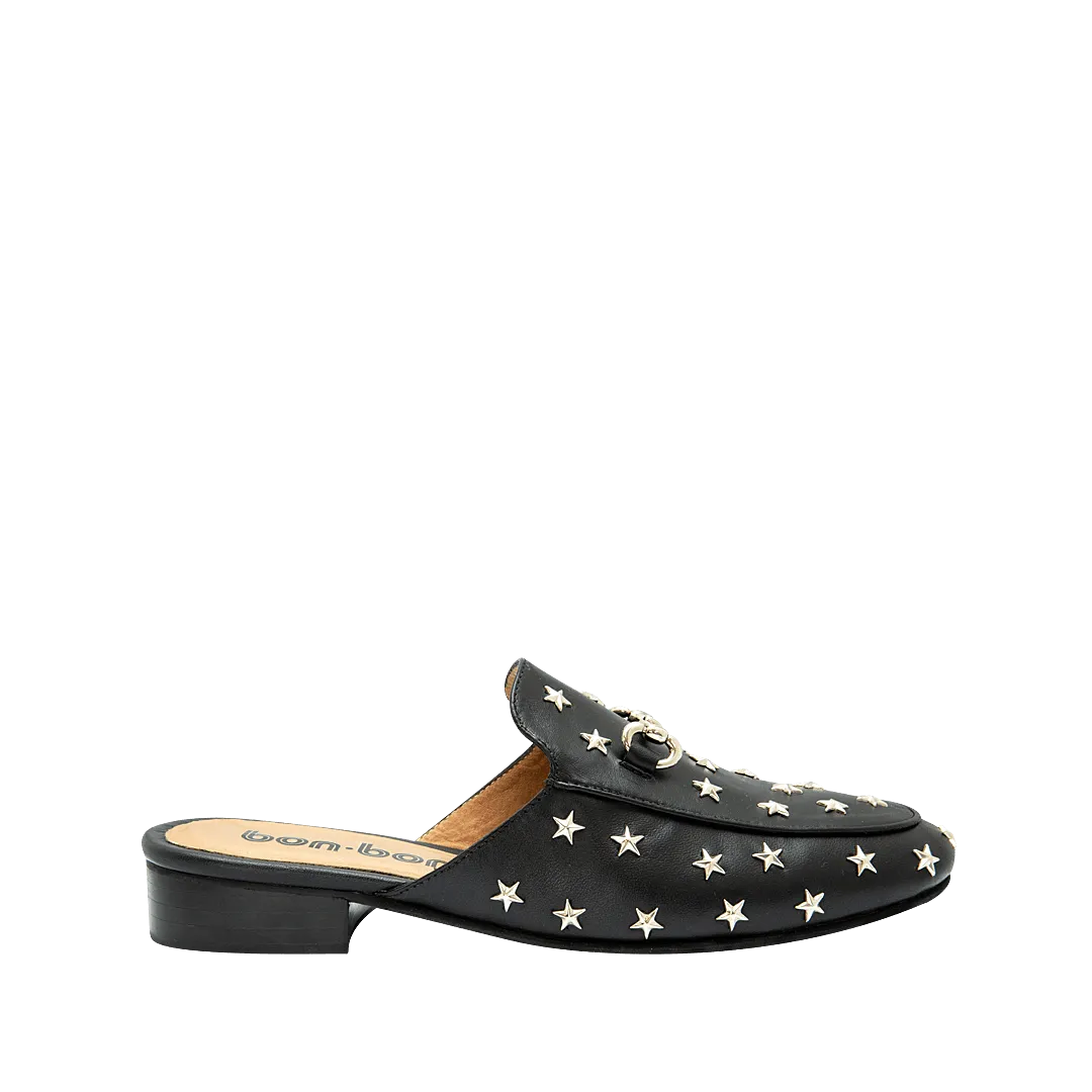 Onyx black leather mule