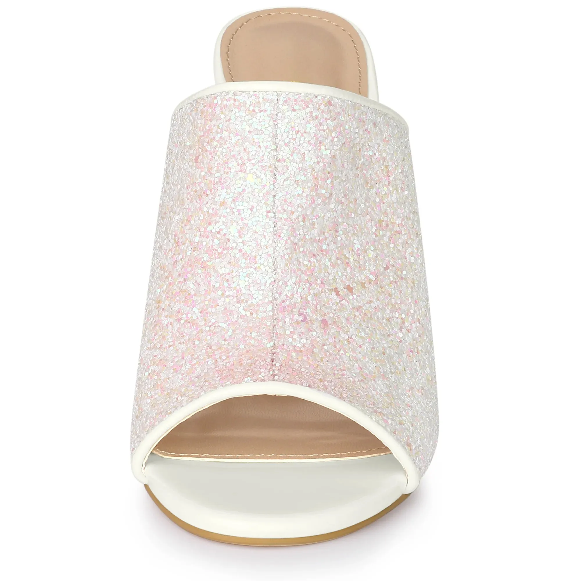 Perphy Glitter Chunky Heels Slip on Slide Mules Heel Sandals