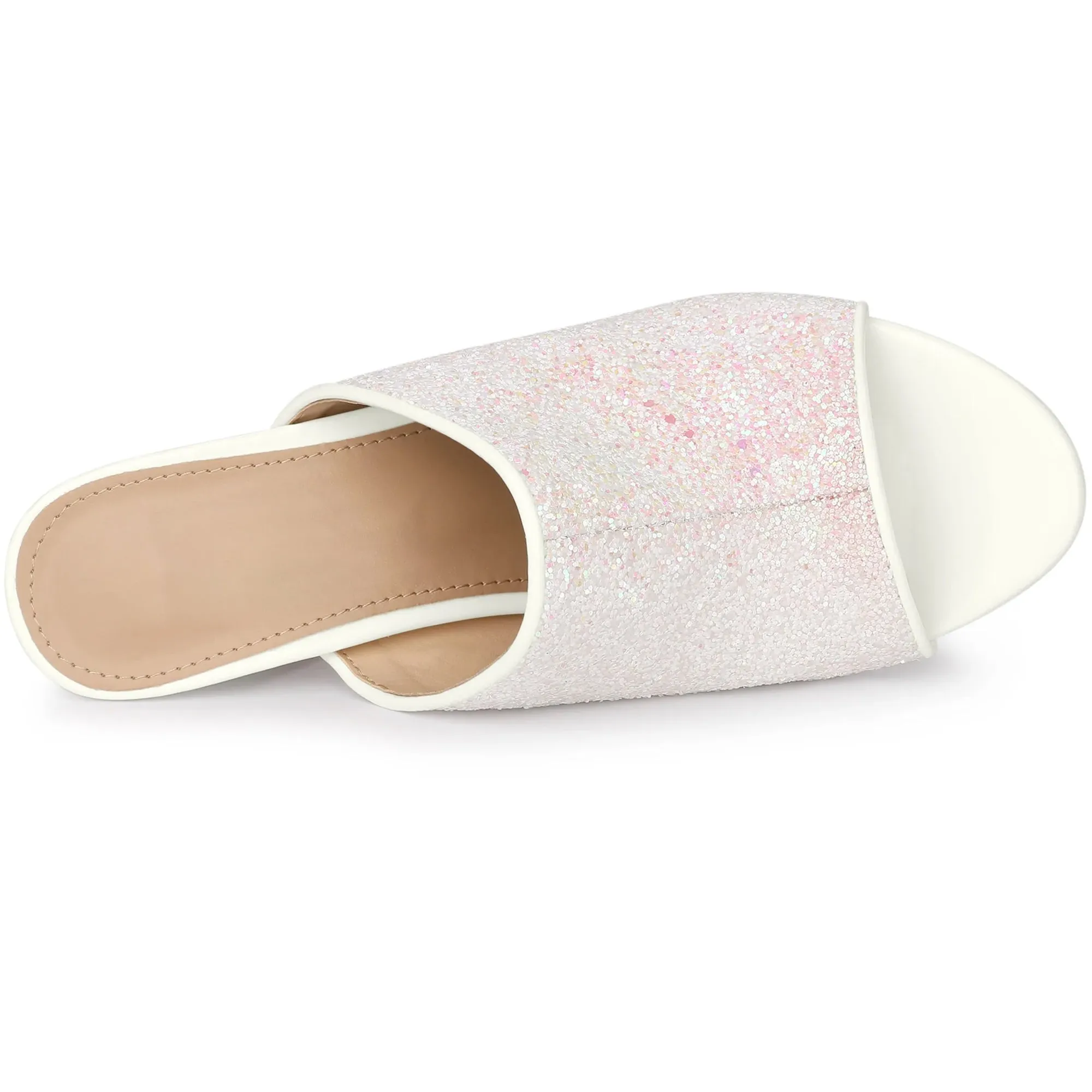 Perphy Glitter Chunky Heels Slip on Slide Mules Heel Sandals