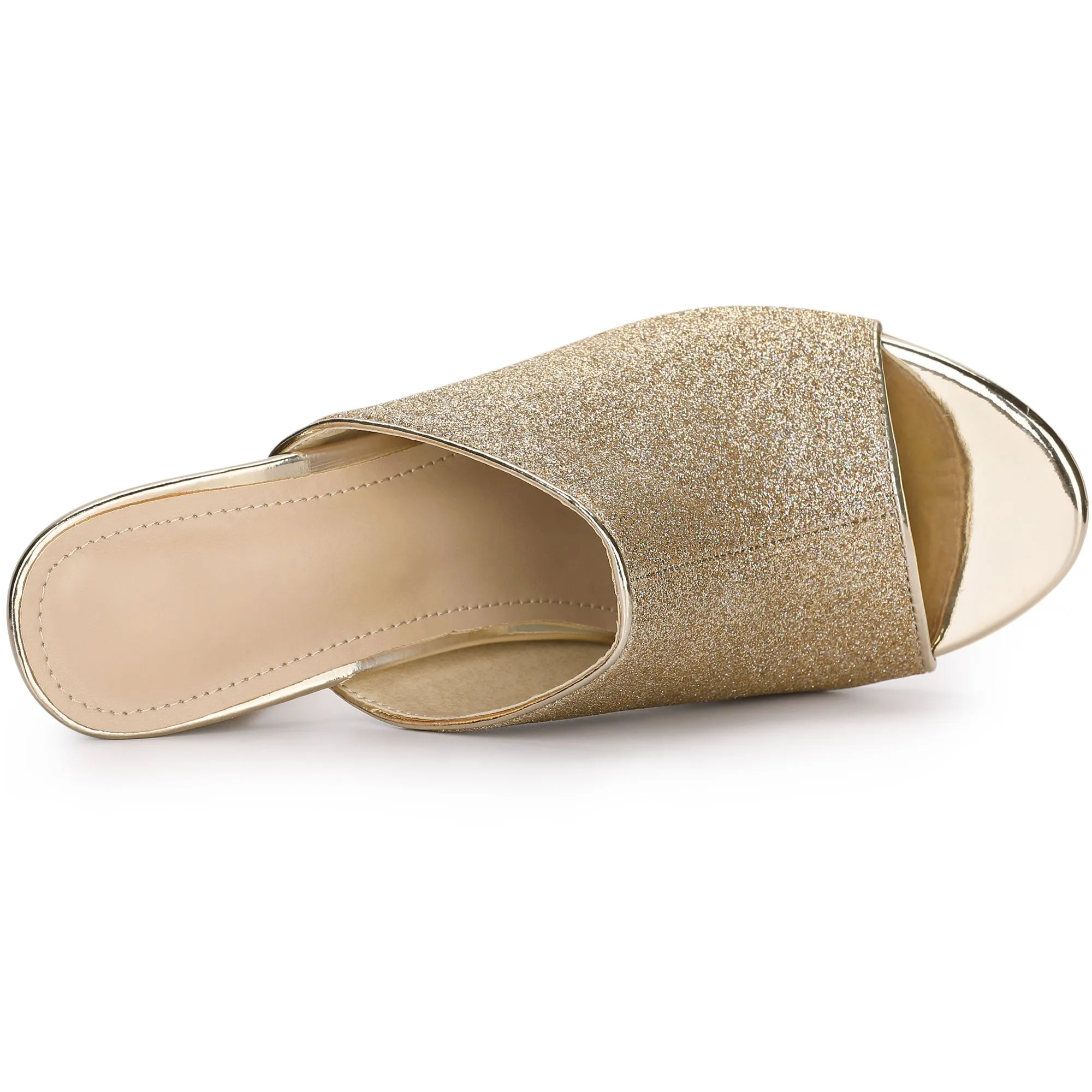 Perphy Glitter Chunky Heels Slip on Slide Mules Heel Sandals