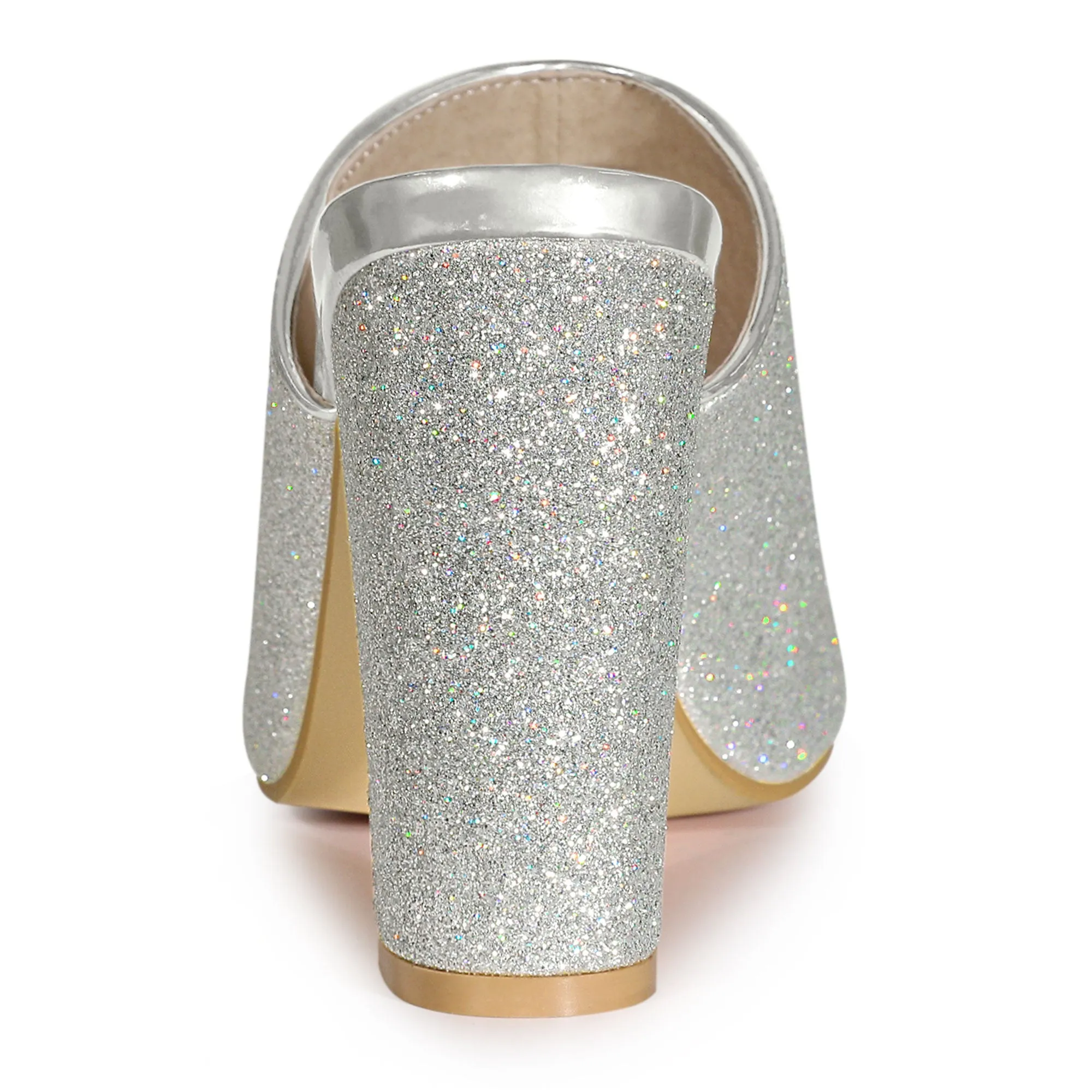 Perphy Glitter Chunky Heels Slip on Slide Mules Heel Sandals