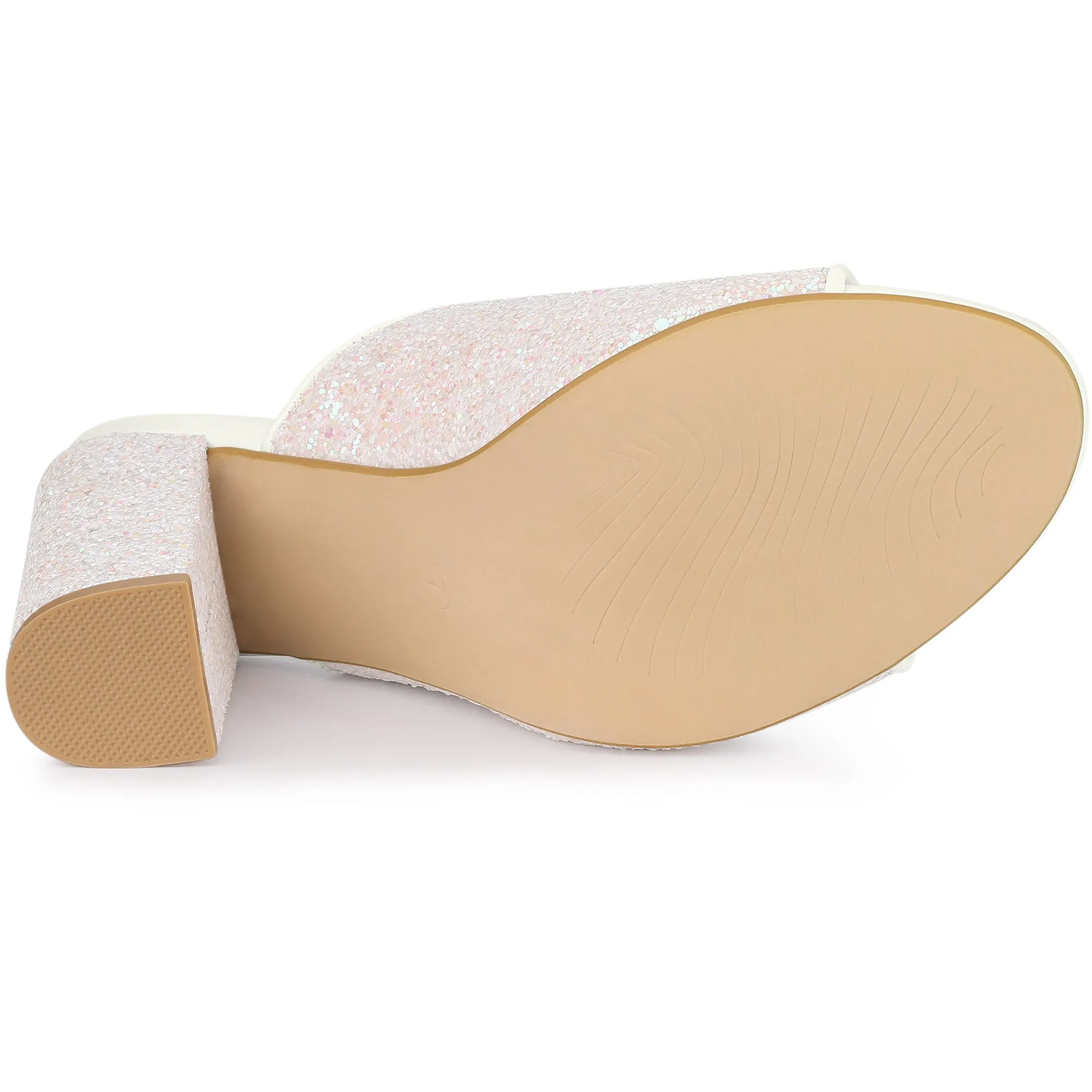 Perphy Glitter Chunky Heels Slip on Slide Mules Heel Sandals