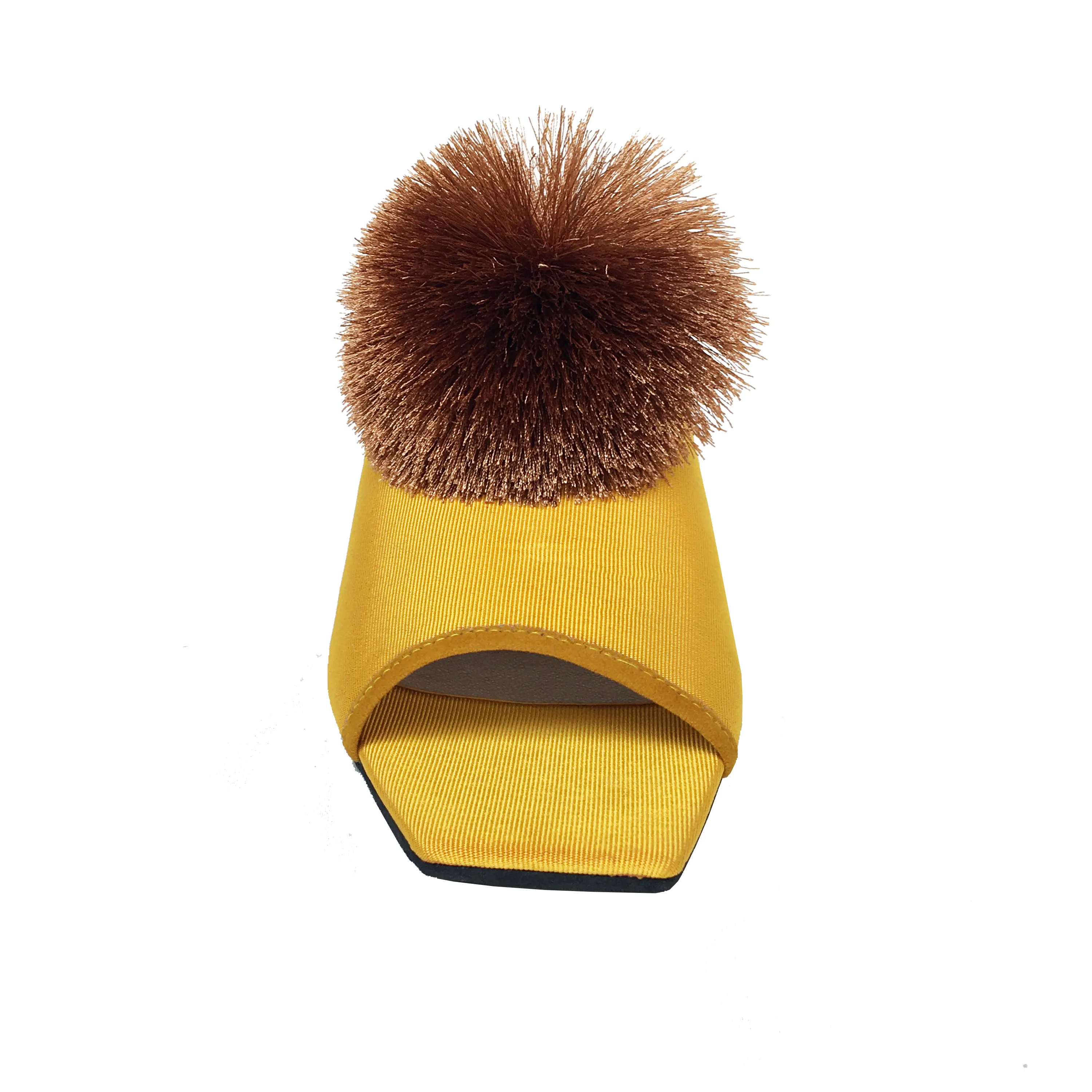 POM POM MID HEELED MULE-YELLOW
