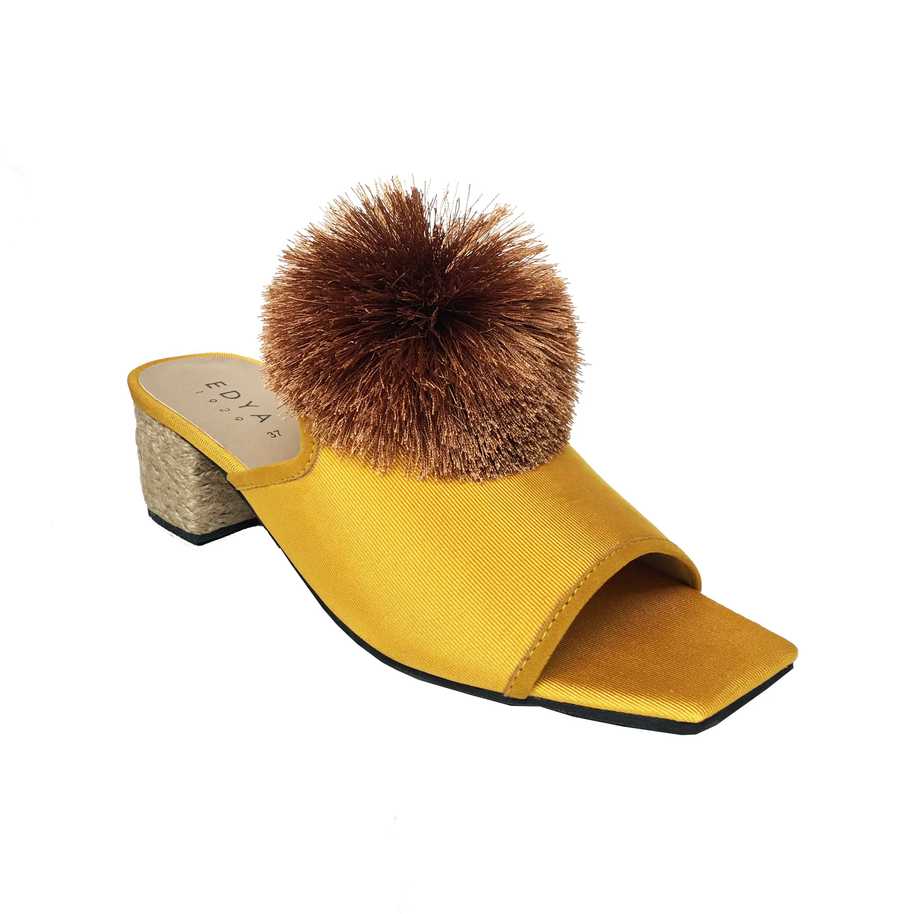 POM POM MID HEELED MULE-YELLOW