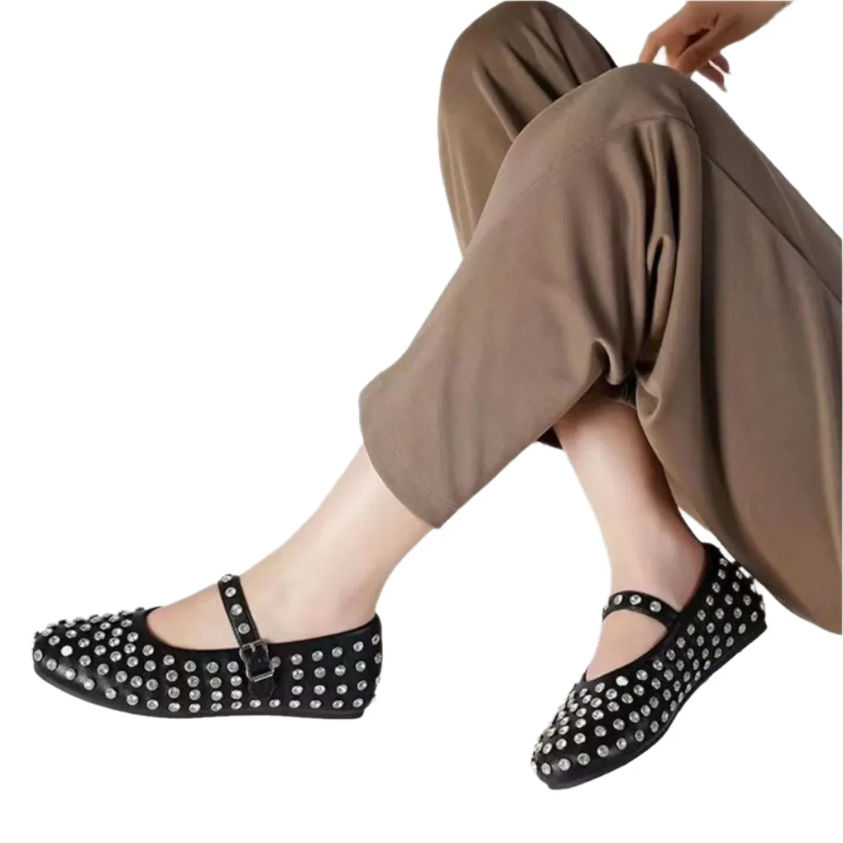 PU Leather Studded Flat Loafers