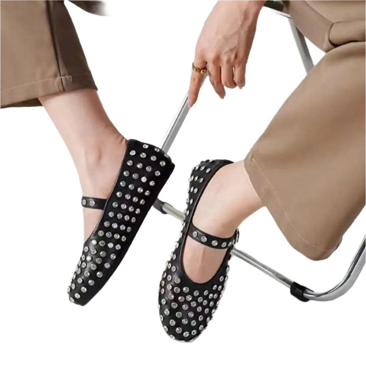 PU Leather Studded Flat Loafers