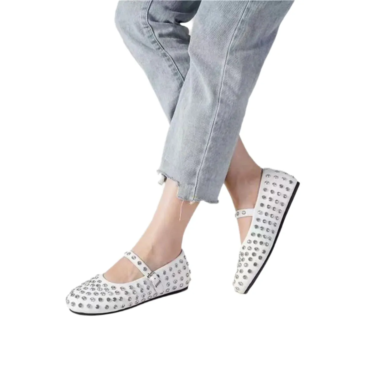 PU Leather Studded Flat Loafers
