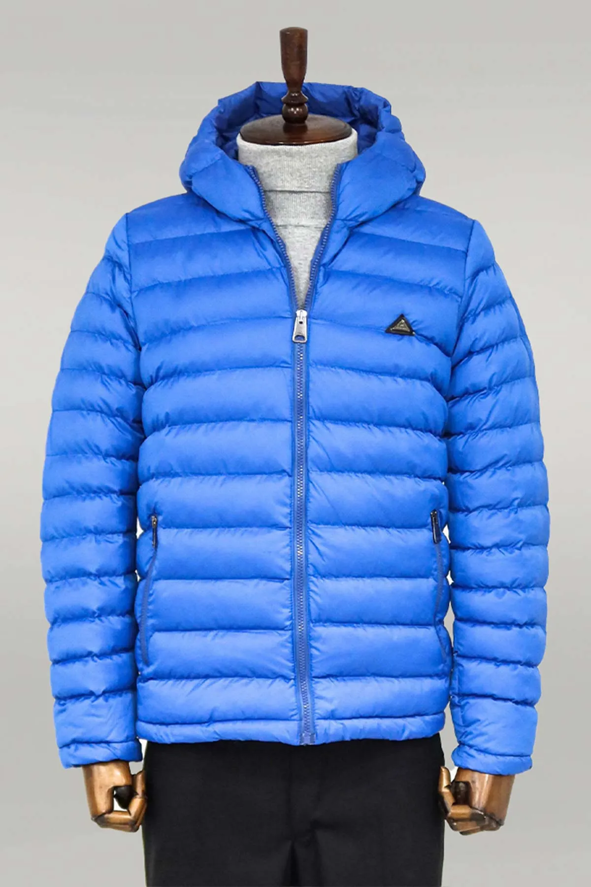 Quilted Hooded Puffer Blue Men's Coat - Wessi