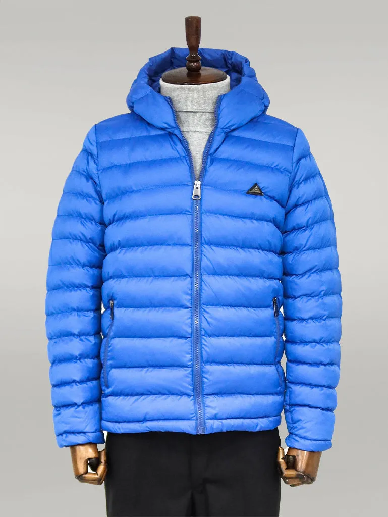 Quilted Hooded Puffer Blue Men's Coat - Wessi