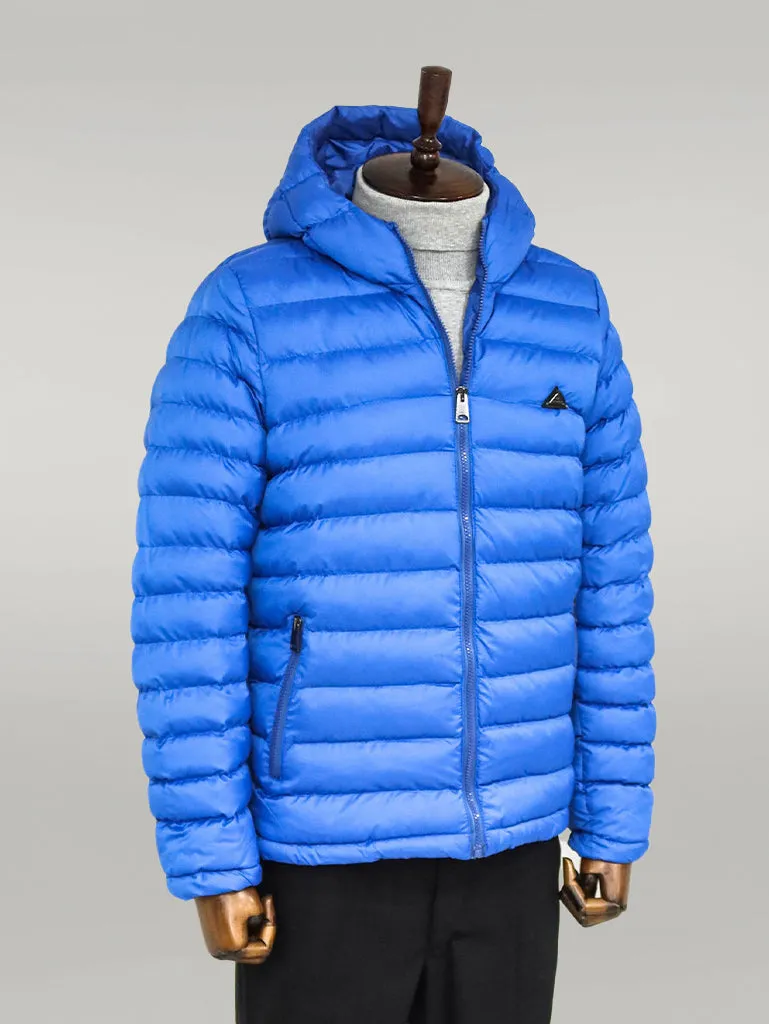 Quilted Hooded Puffer Blue Men's Coat - Wessi
