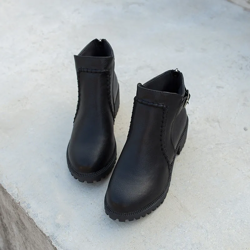 SH274 - Buckle Belt Round Toe Boots