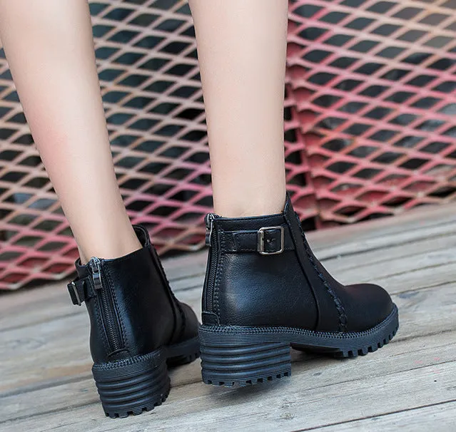 SH274 - Buckle Belt Round Toe Boots