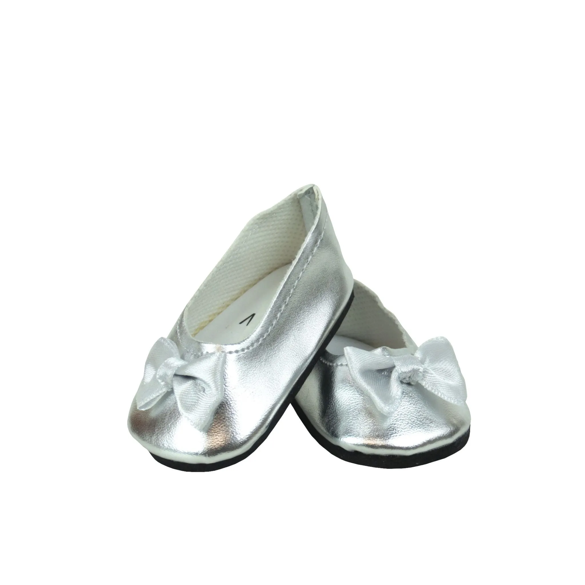 Silver Ballet Flats with Bow for 18-inch Dolls