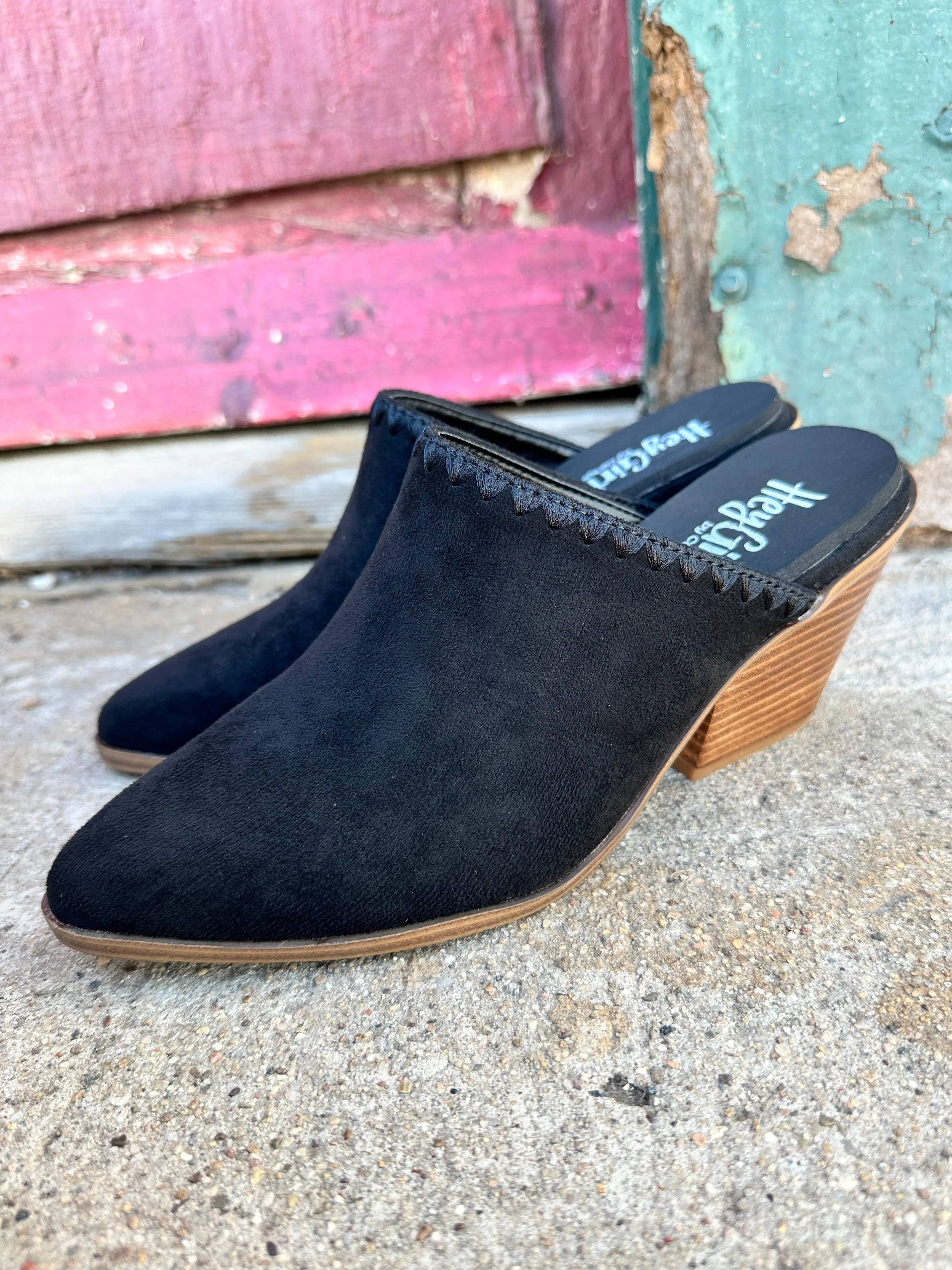 Sizzle Black Faux Suede Mule by Corky's