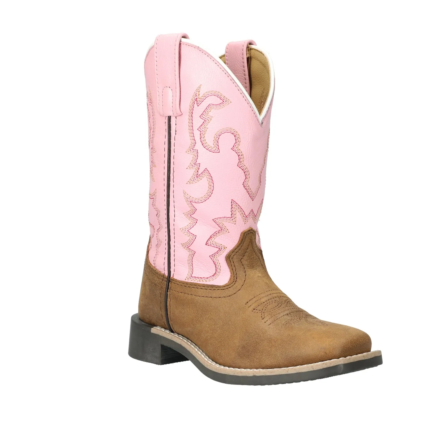 Smoky Mountain Boots Girls Addison Vintage Brown/Pink Leather Cowboy Boots 12 R