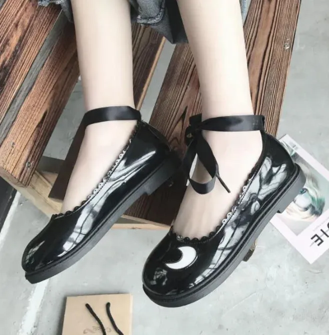 Sohiwoo Kawaii girl comfortable cosplay kawaii shoes loli England college style student sweet lolita shoes round head laing flat shoes