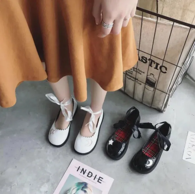 Sohiwoo Kawaii girl comfortable cosplay kawaii shoes loli England college style student sweet lolita shoes round head laing flat shoes