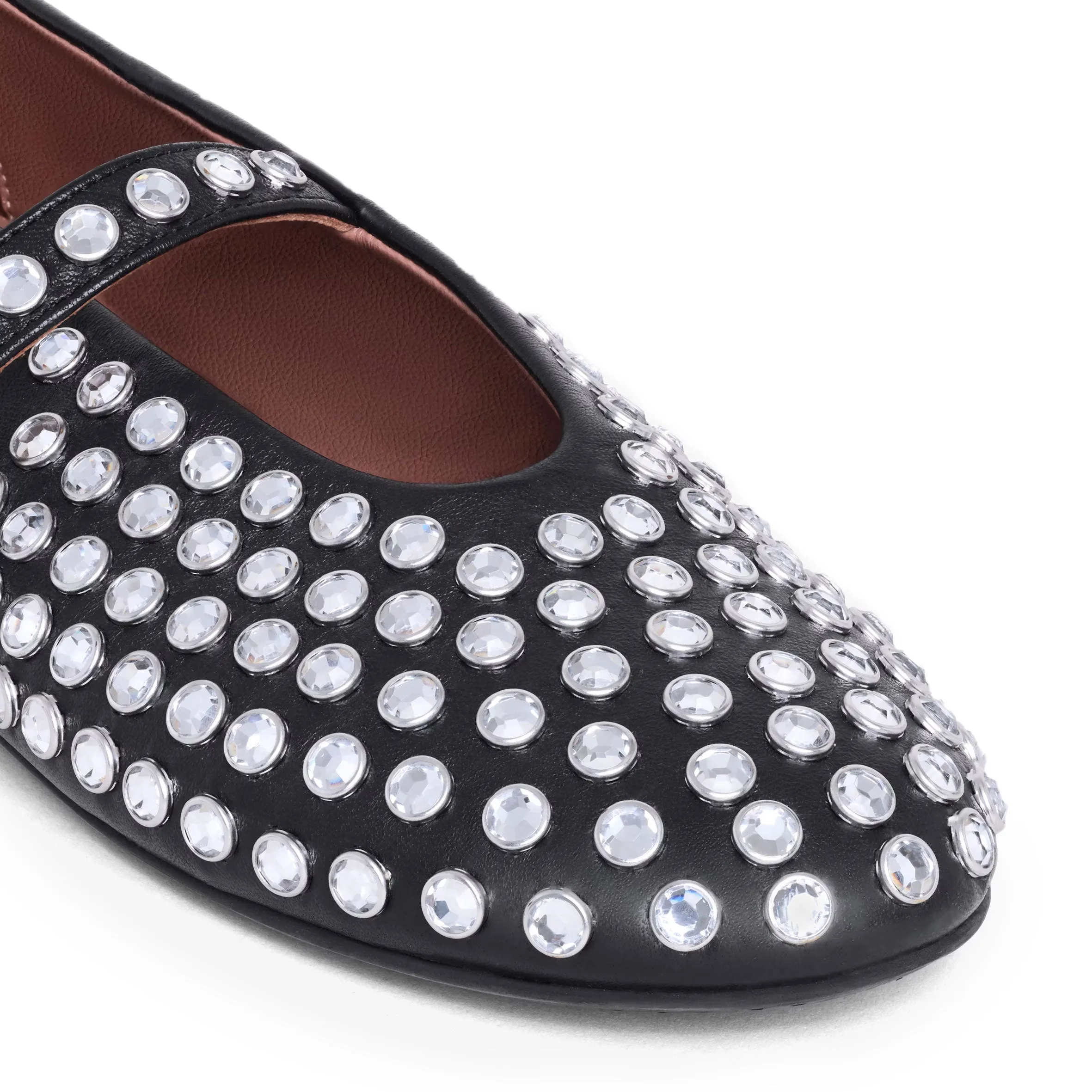 Strass Ballet Flats, Black Lambskin
