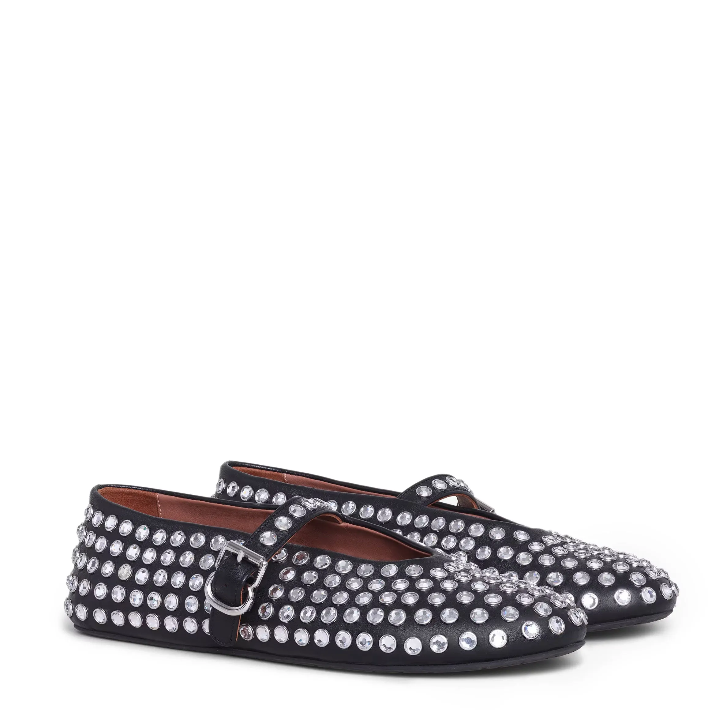 Strass Ballet Flats, Black Lambskin