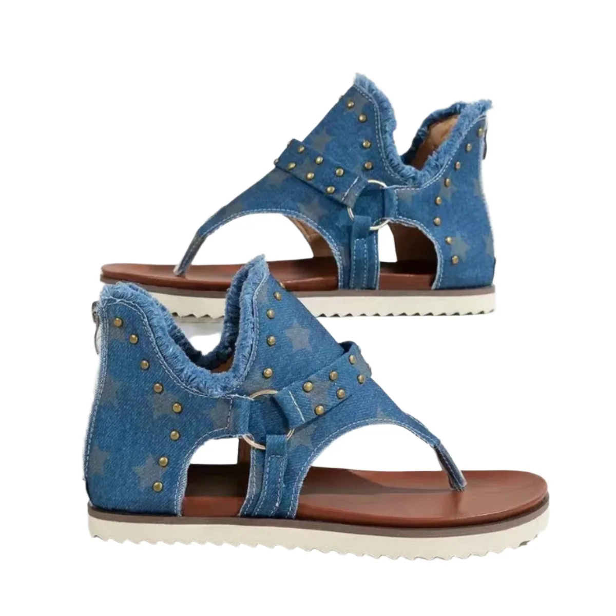 Studded Raw Hem Flat Sandals