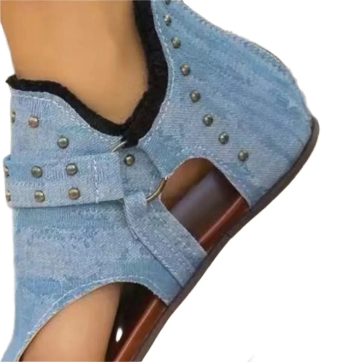 Studded Raw Hem Flat Sandals