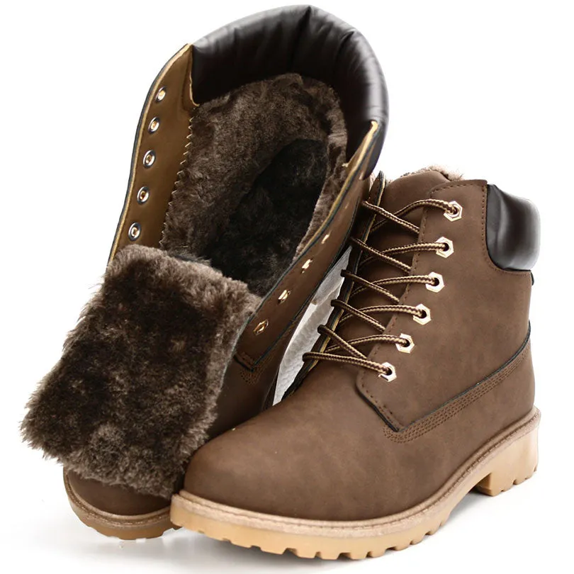 Suede leather man boot Winter men boots ankle shoes warm snow velvet fur work martin cowboy motorcycle male shoes lace-up