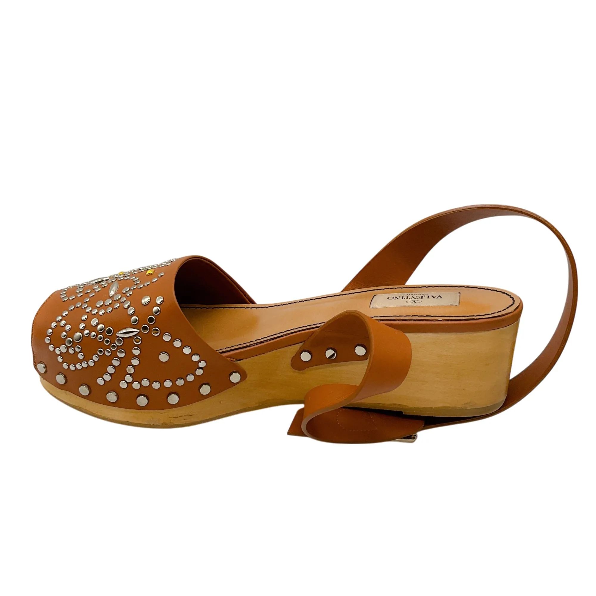 Valentino Tan Studded Ankle Wrap Leather Sandals