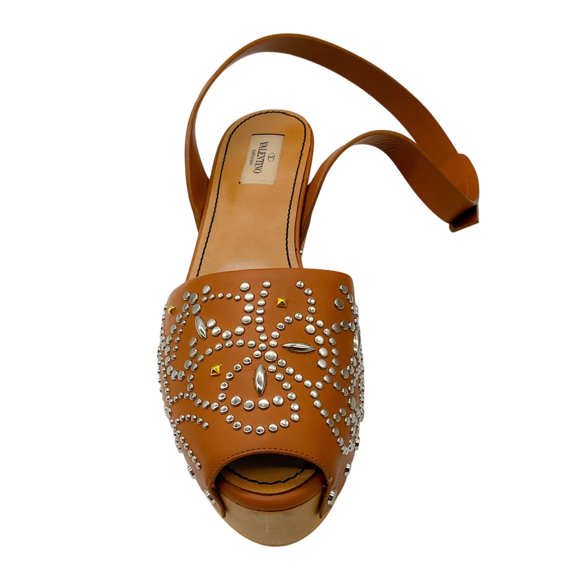 Valentino Tan Studded Ankle Wrap Leather Sandals