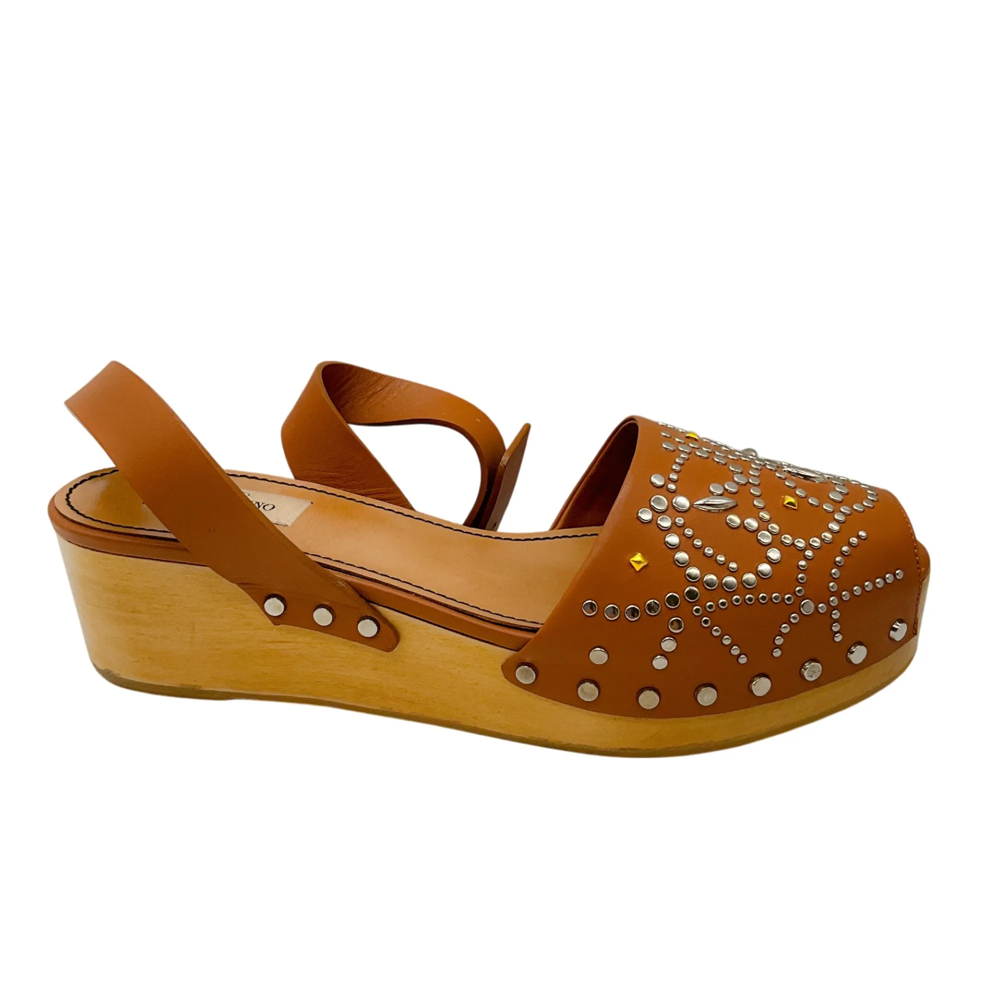 Valentino Tan Studded Ankle Wrap Leather Sandals