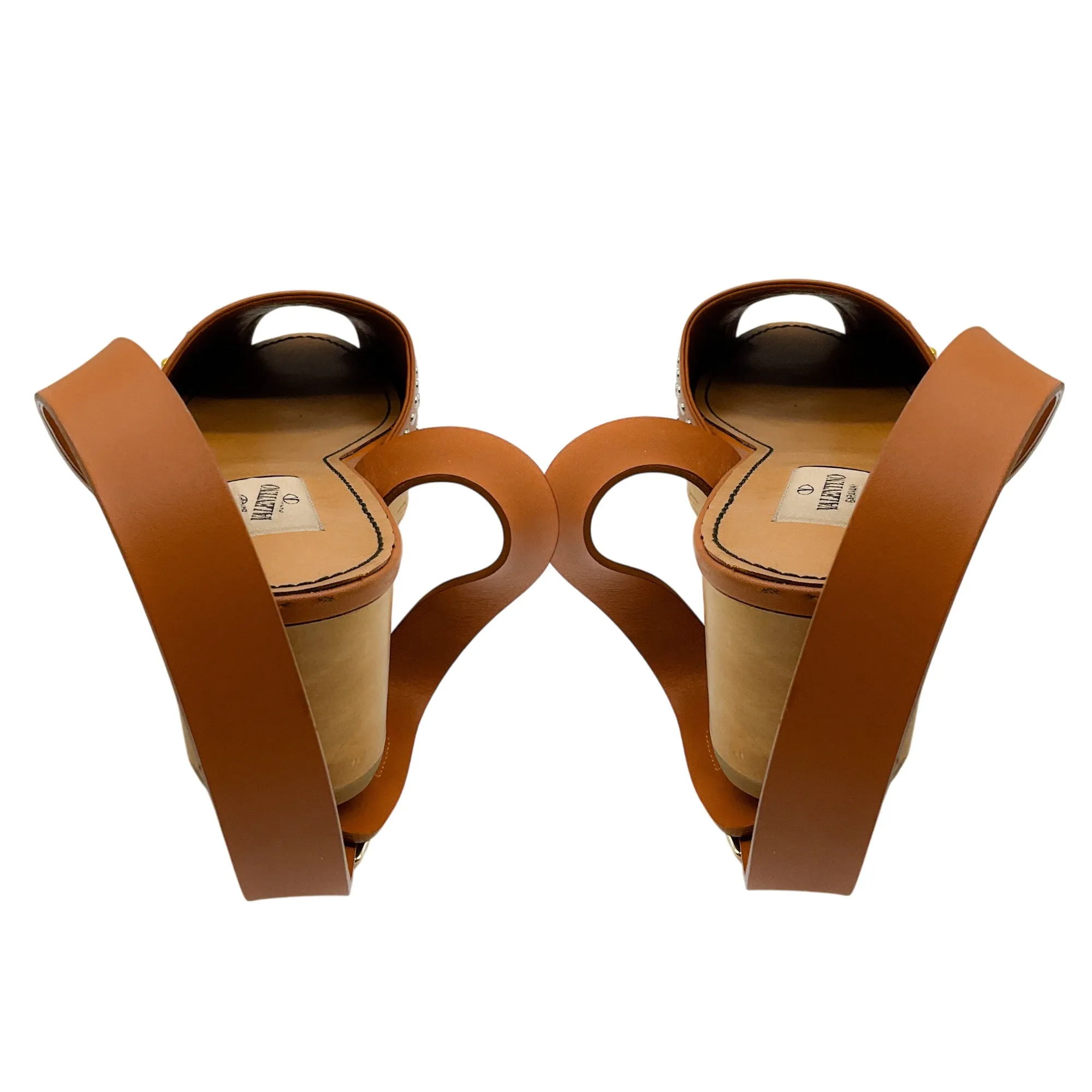 Valentino Tan Studded Ankle Wrap Leather Sandals