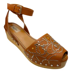 Valentino Tan Studded Ankle Wrap Leather Sandals