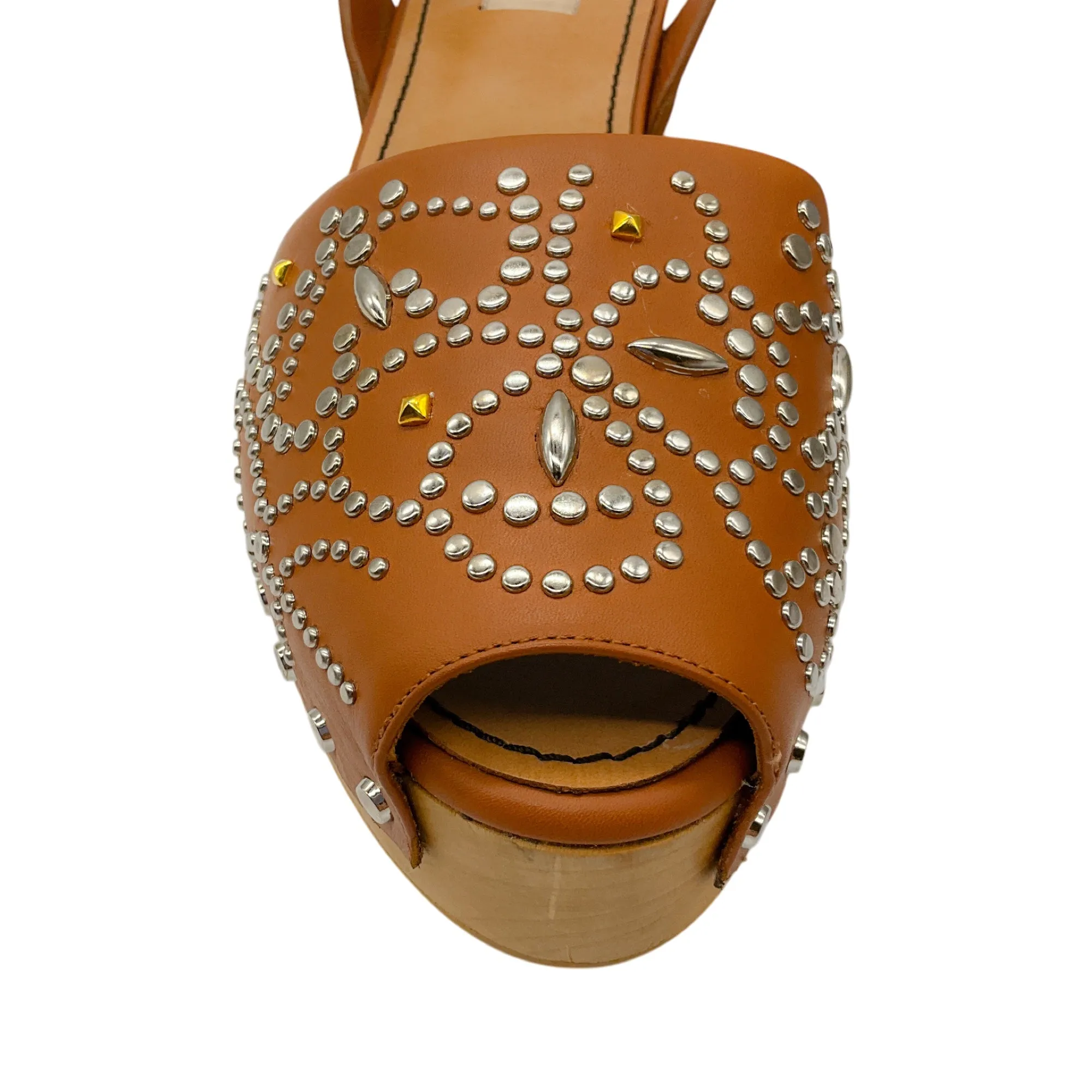 Valentino Tan Studded Ankle Wrap Leather Sandals