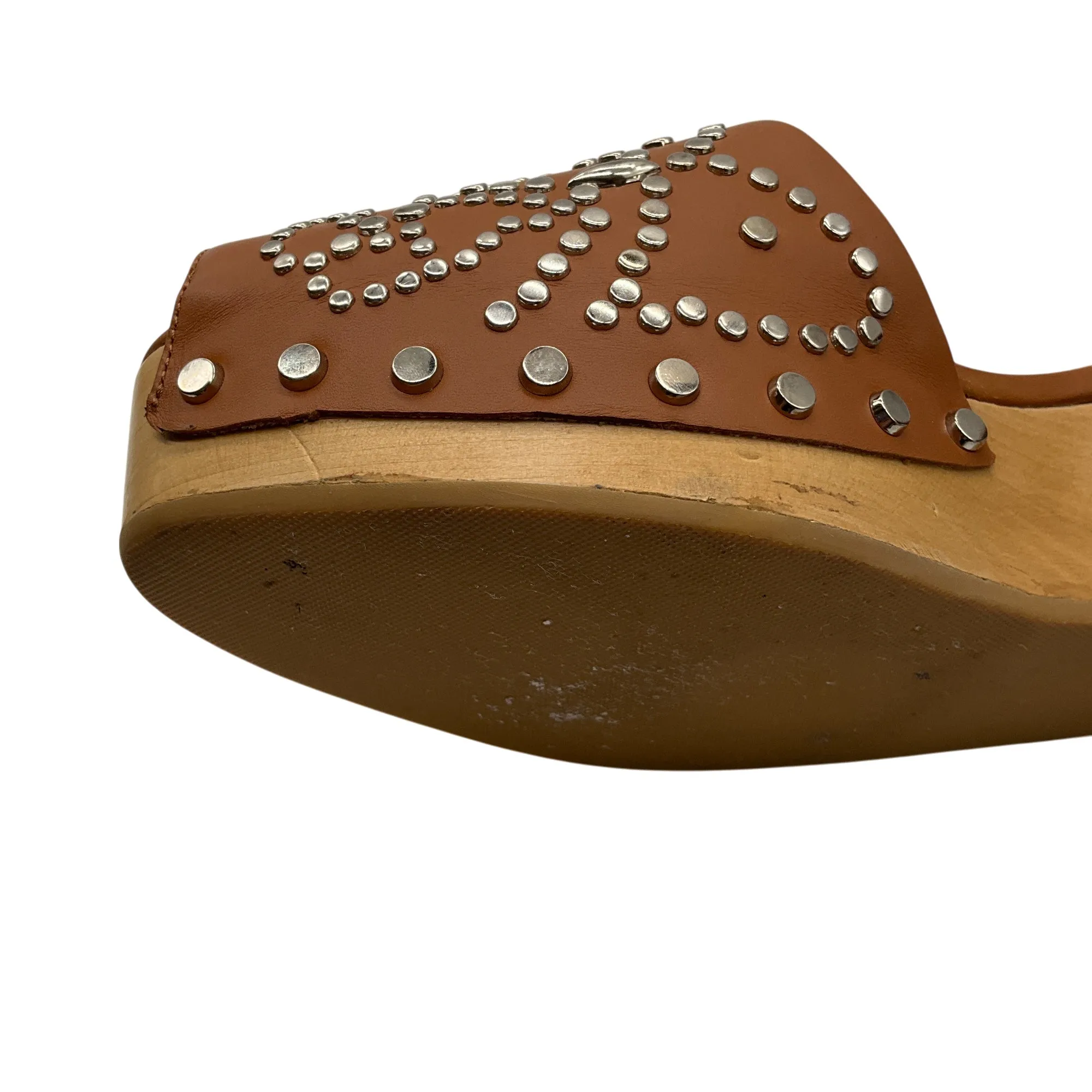 Valentino Tan Studded Ankle Wrap Leather Sandals