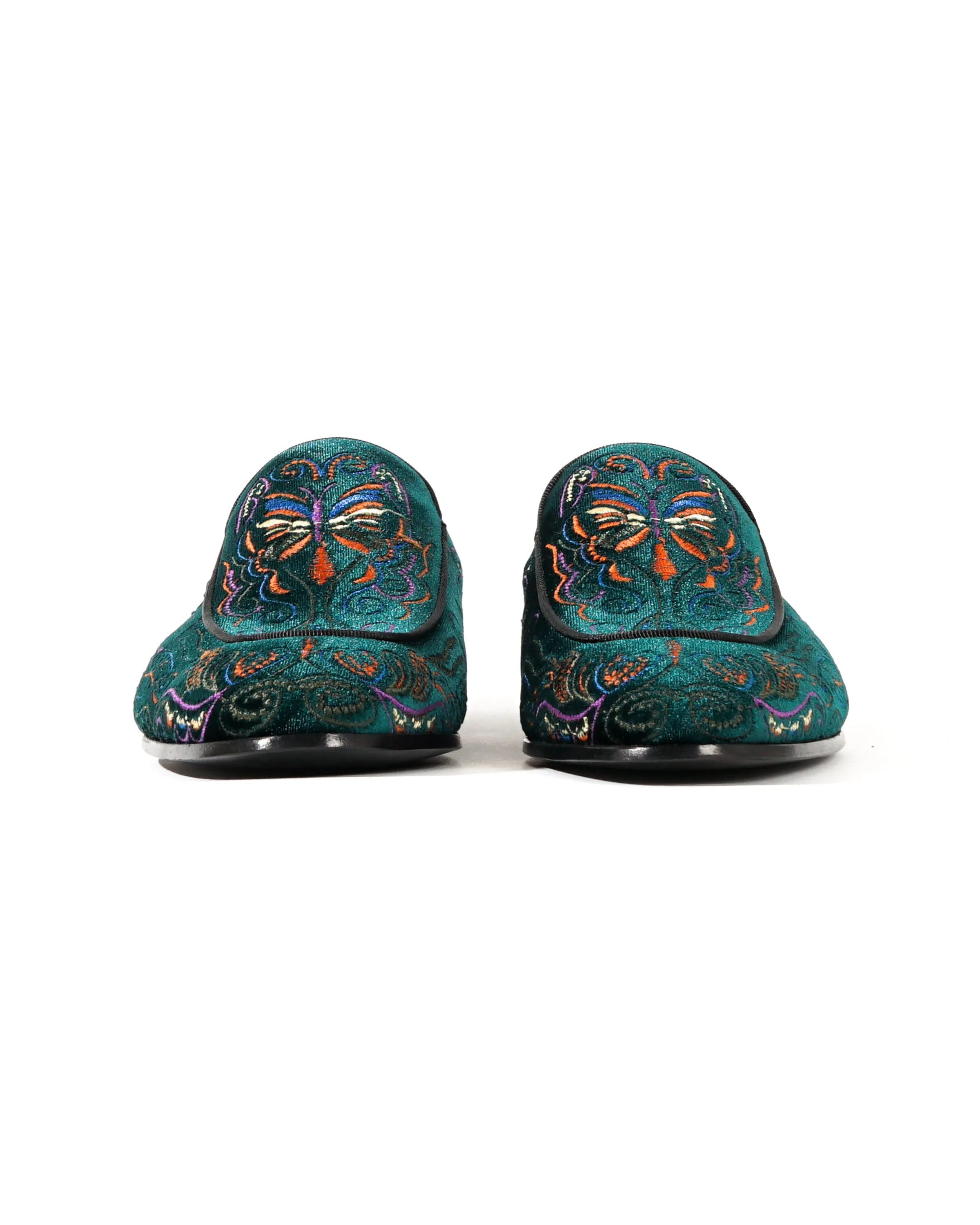 Velvet Mule Papillon Embroidery - Green