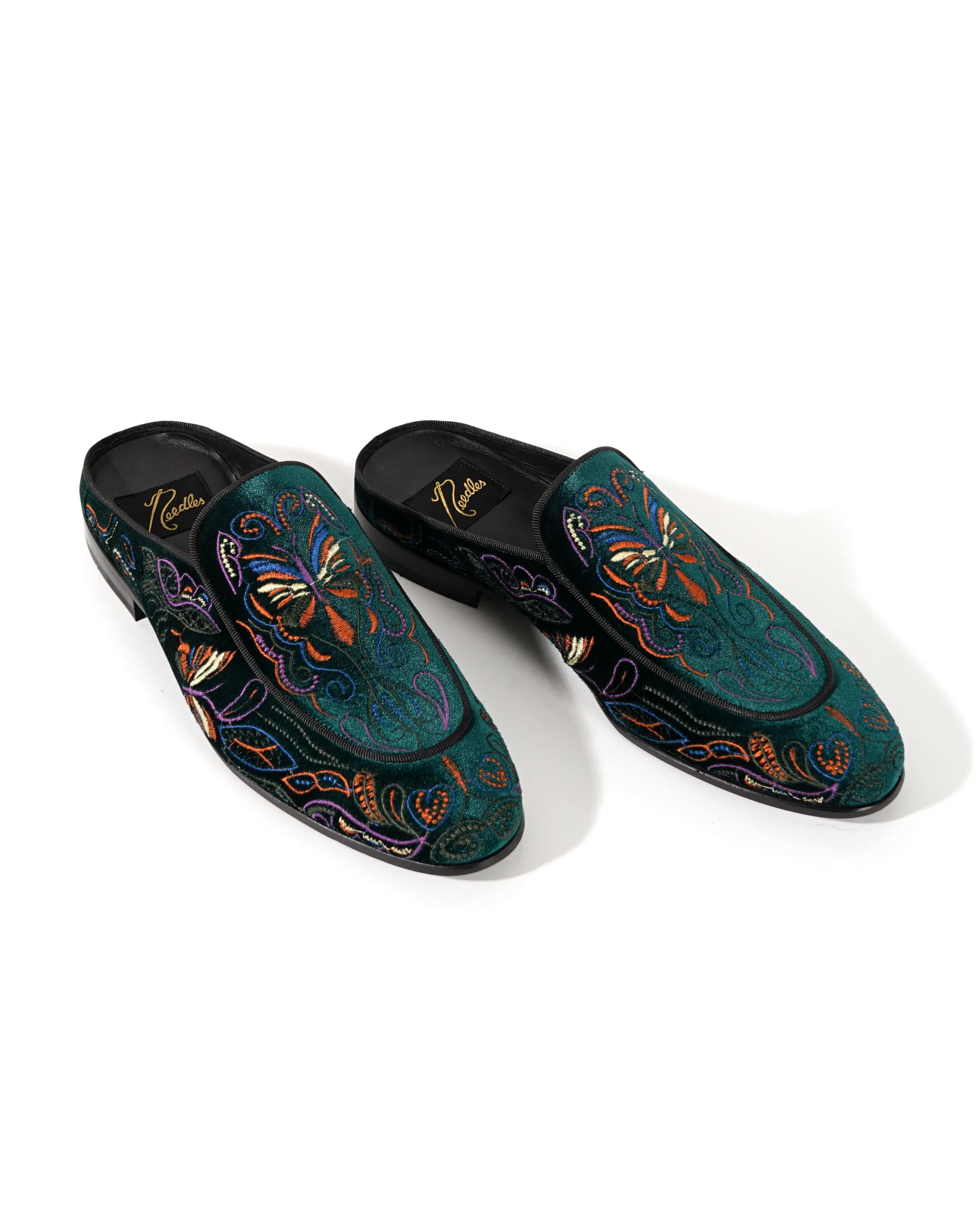 Velvet Mule Papillon Embroidery - Green