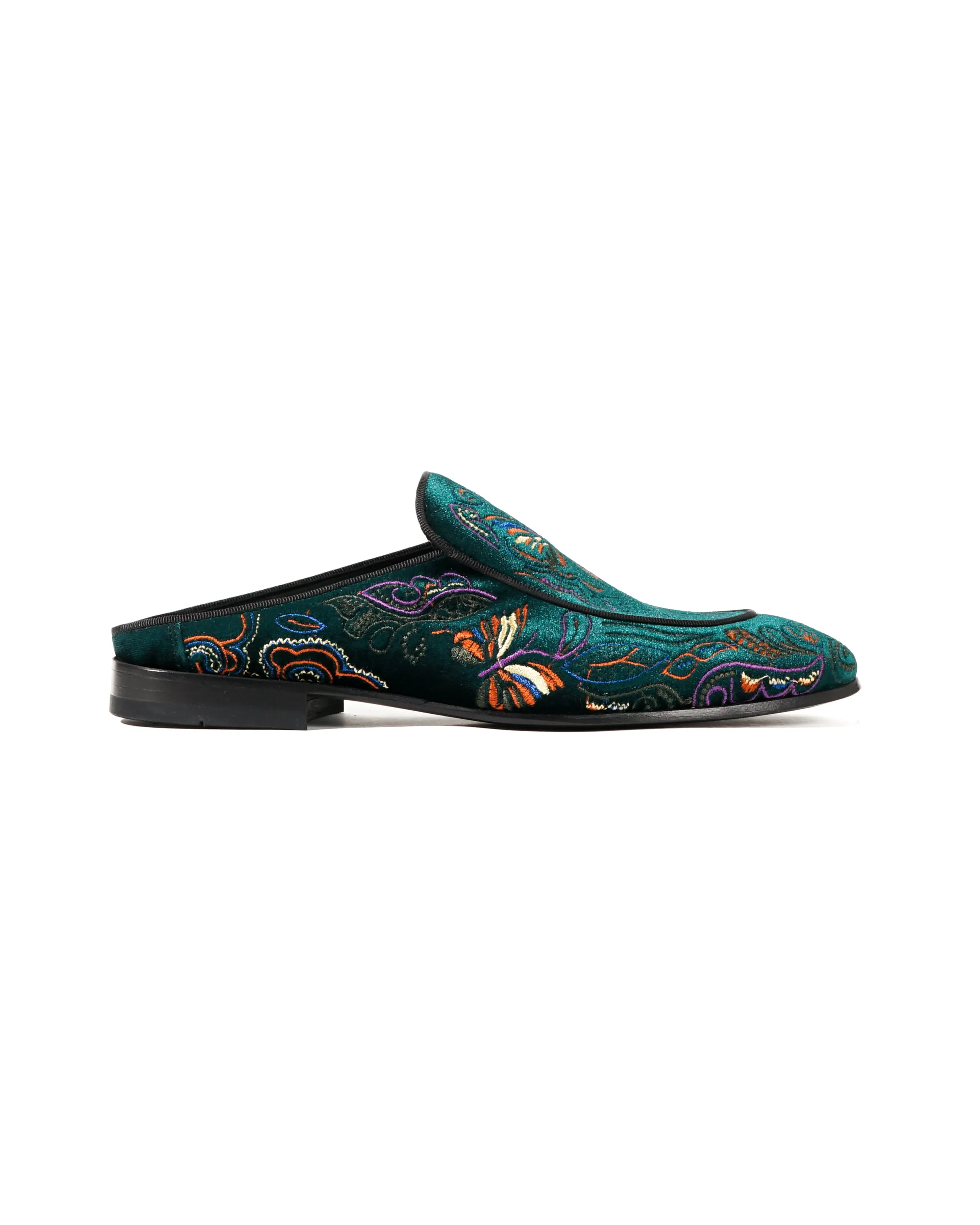 Velvet Mule Papillon Embroidery - Green