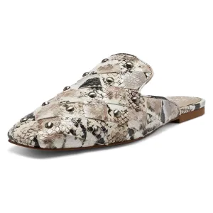 Vince Camuto Lenja Taupe Multi Leather Flat Embellished Woven Slip On Slide Mules