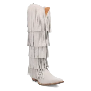 Wild Child White Suede Leather Fringe Boots (DS)