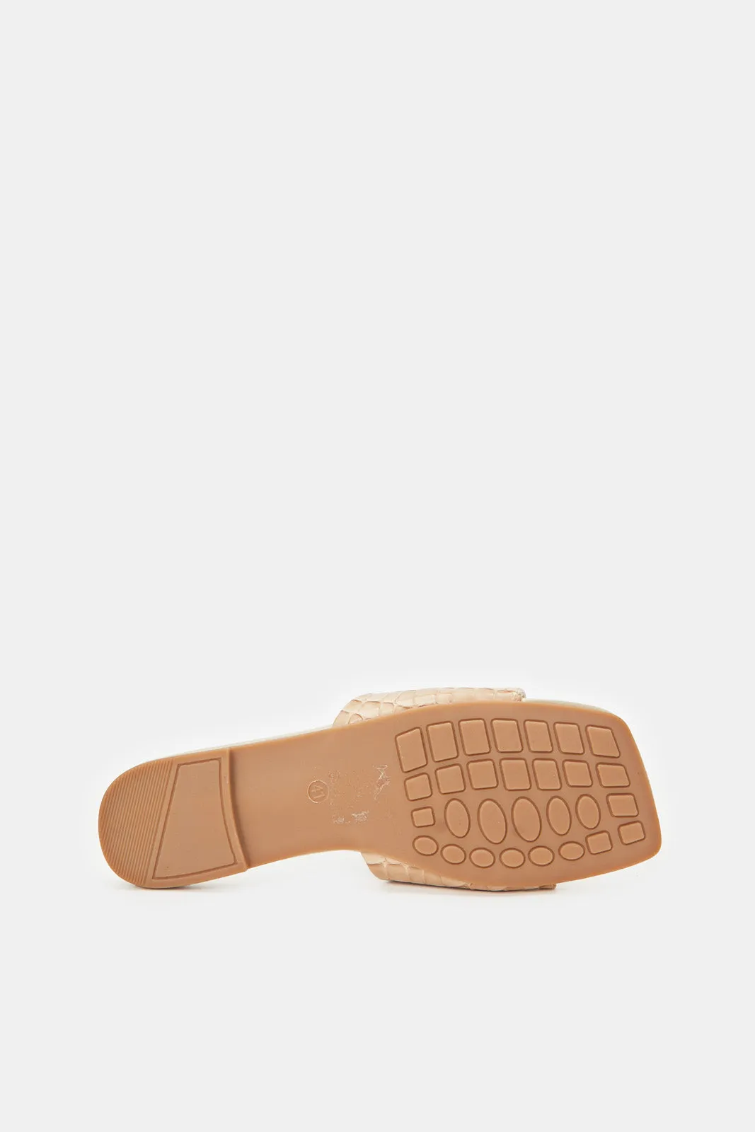 Women Beige Croc Patent Mule