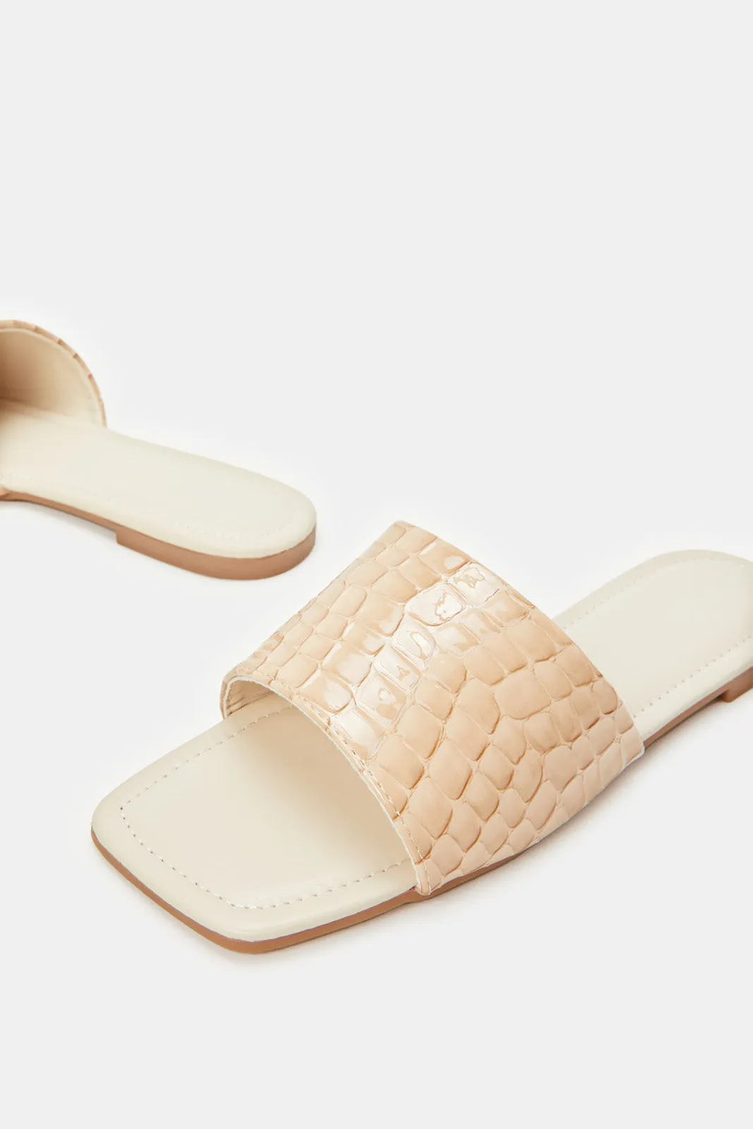 Women Beige Croc Patent Mule
