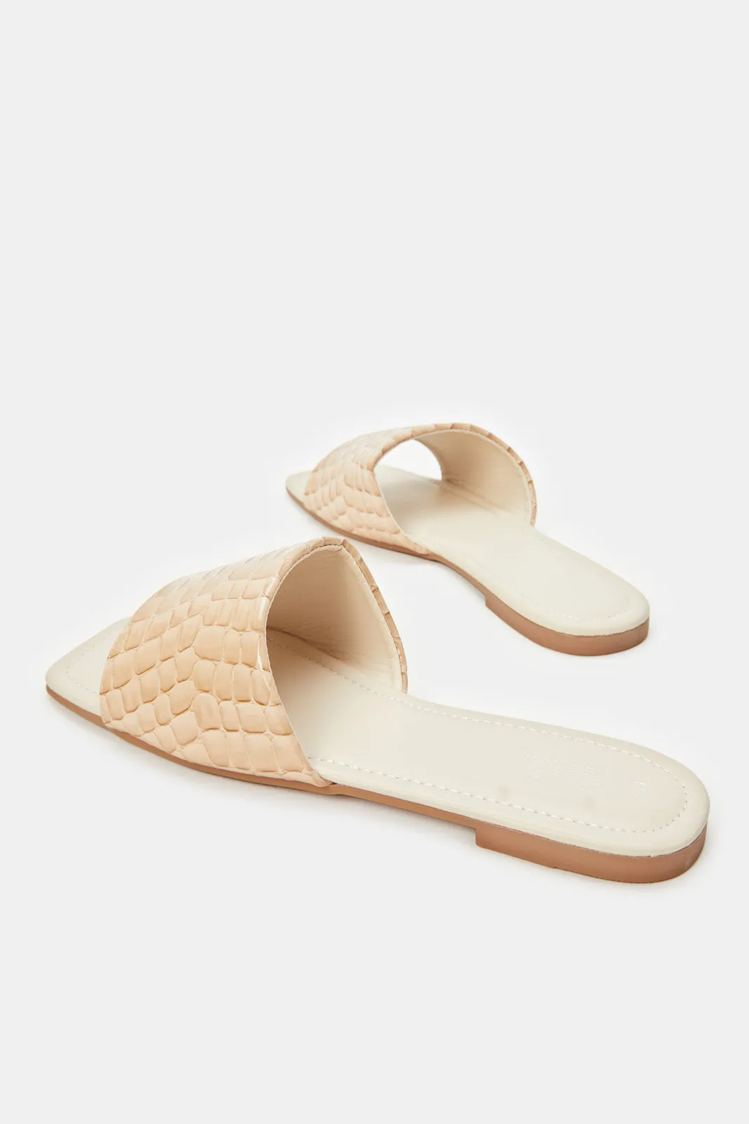 Women Beige Croc Patent Mule