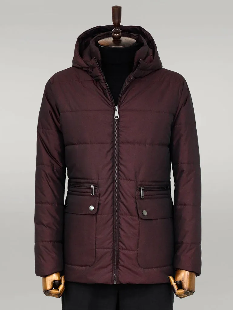 WSS Slim Fit Hooded Burgundy Men Coat  - Singen