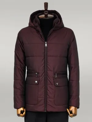 WSS Slim Fit Hooded Burgundy Men Coat  - Singen
